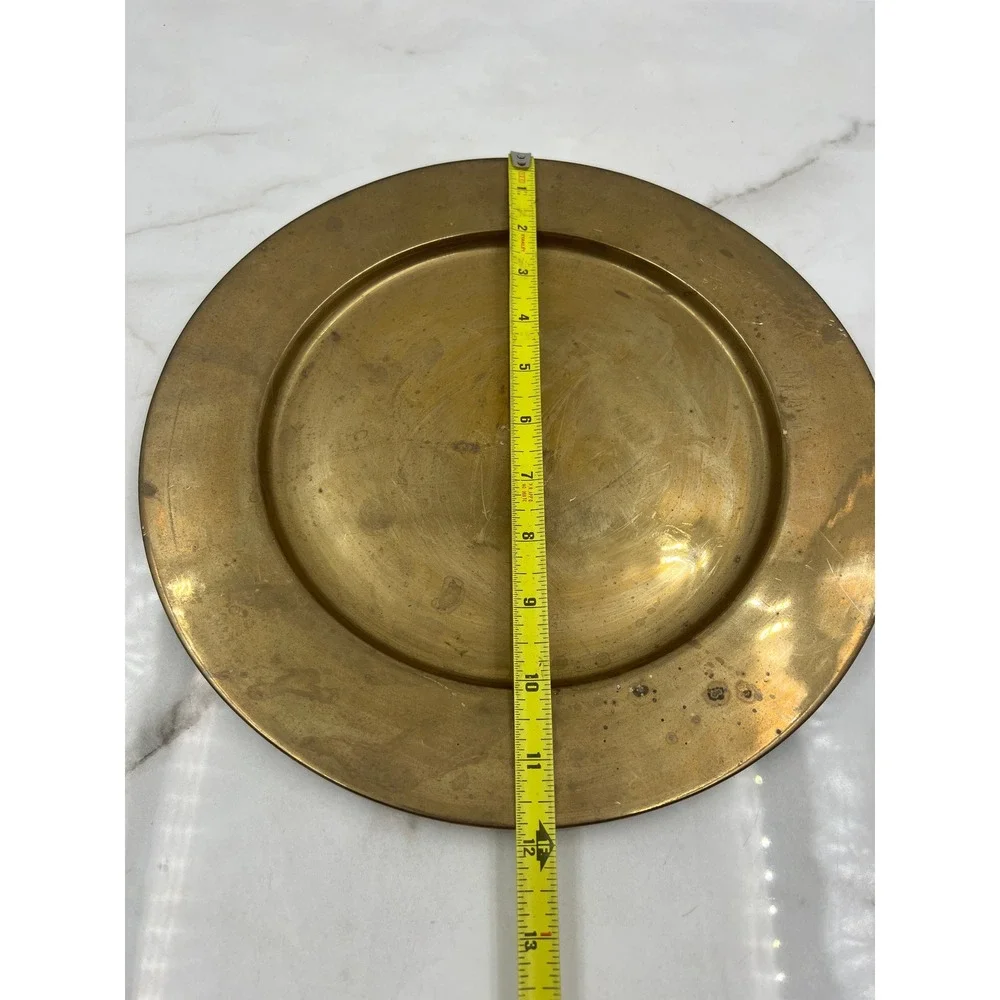 Vintage Solid Brass Charger Plate 12 Inch Made in India Decorative Tray Patina